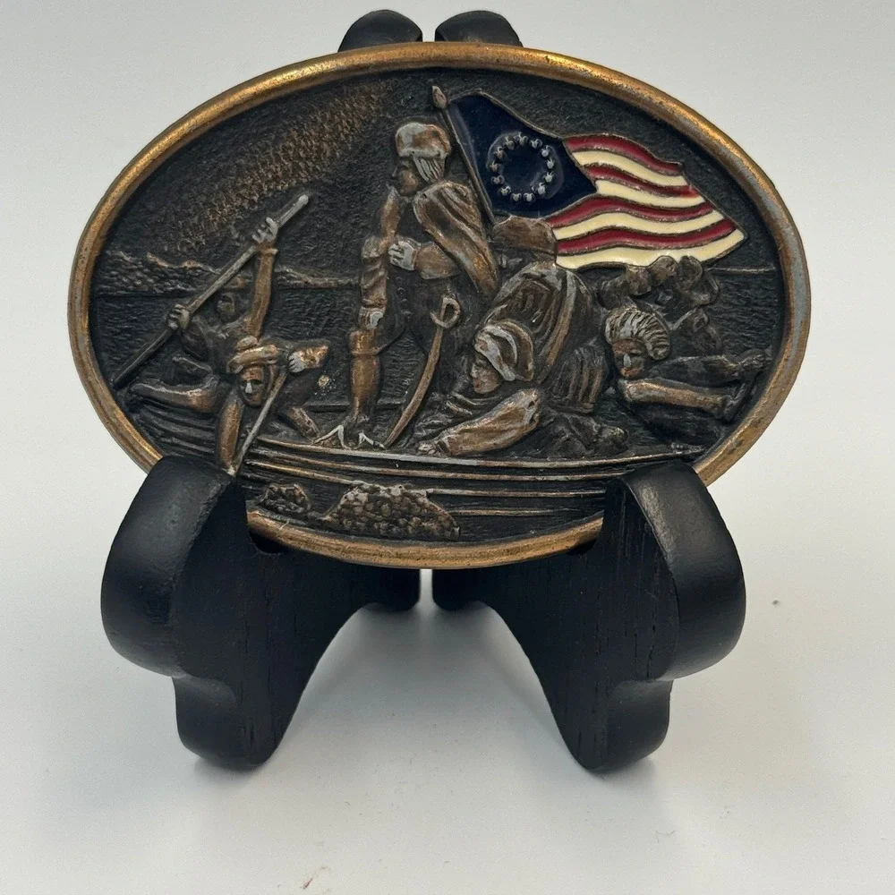 Vintage Washington‎ Crossing the Delaware Brass Belt Buckle Patriotic Americana